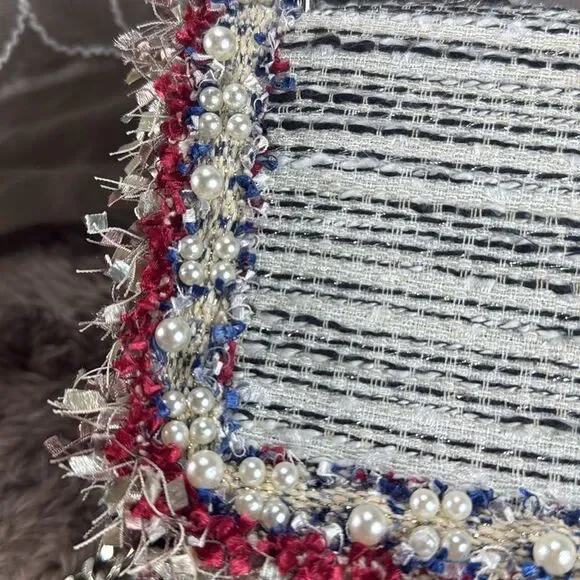 Zara, Multicoloured woven crossbody bag. Pearl and frayed detail on the flap. - Picture 14 of 14